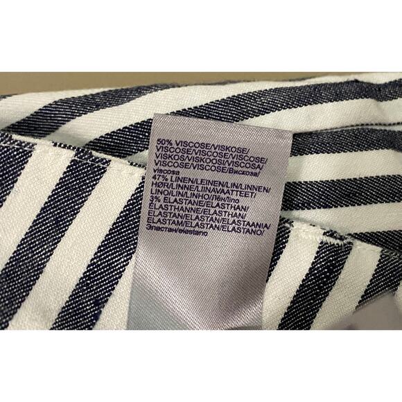 NYDJ Flare Linen Blend Pants 4 Navy Blue White Striped Preppy Nautical Coastal - Picture 10 of 14